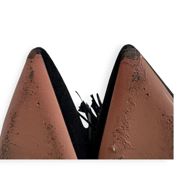 AQUAZZURA Mustang 105 Fringe Heeled‎ Ankle Boots In Black Suede, Size 37 EU - Picture 11 of 12